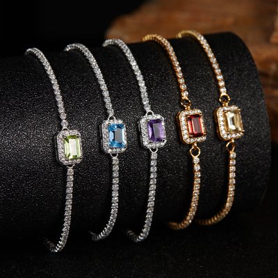 S925 Sterling Silver Bracelet Inlaid With Natural Garnet Topaz Peridot Amethyst and Other Colorful Gemstones